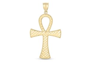 14k Yellow Gold High Polish Textured Ankh Pendant