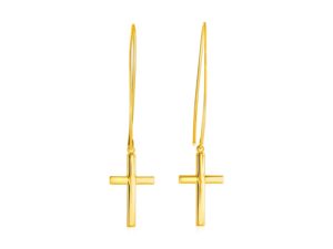 14k Yellow Gold Dangle Cross Earrings