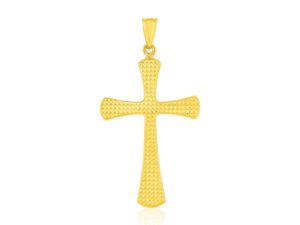 14k Yellow Gold Cross Pendant with Beaded Texture