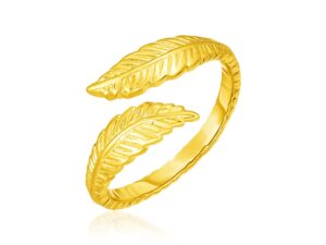 14k Yellow Gold Bypass Style Toe Ring with Leaves