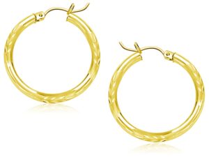 10k Yellow Gold Diamond Cut Hoop Earrings (3x25mm)