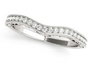 14k White Gold Milgrained Pave Set Curved Diamond Wedding Band (1/5 cttw)