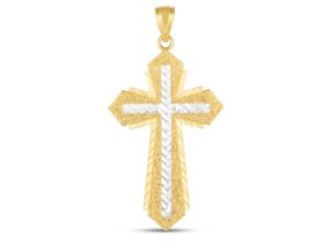 14k Two Tone Gold High Polish Diamond Cut Cross Pendant