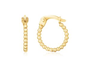 14K Yellow Gold Bead Hinged Hoop Earrings