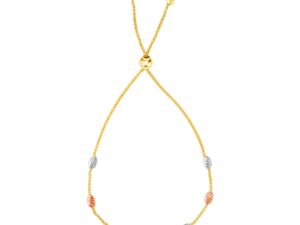 14k Tri-Color Gold Textured Oval Station Lariat Style Bracelet (1.20 mm)