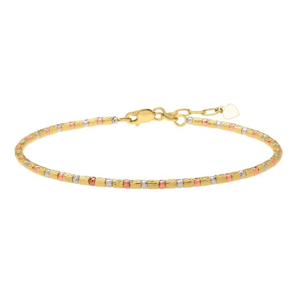 Tri Color Diamond Cut Bead Bracelet in 14K Gold - Image 2