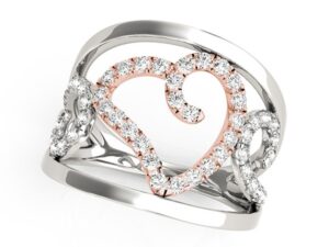Heart Motif Filigree Style Diamond Ring in 14k White And Rose Gold (1/4 cttw)
