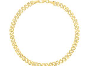 14k Yellow Gold High Polish Textured Fancy Chain Bracelet  (4.00 mm)