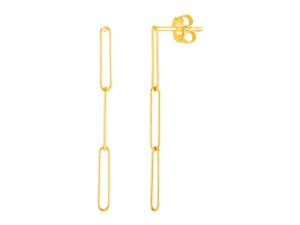 14k Yellow Gold Paperclip Chain Dangle Earrings