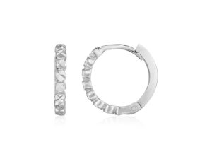 14k White Gold Petite Textured Round Hoop Earrings
