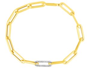 14k Yellow Gold Paperclip Chain Bracelet with Diamond Link (6.00 mm)