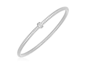 14k White Gold Stretch Bangle with Diamonds (3.00 mm)