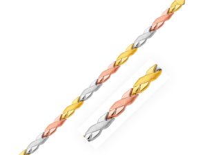 14k Tri-Color Gold Shiny and Textured X Link Bracelet (6.35 mm)
