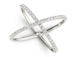 14k White Gold X Style Thin Ring with Diamonds (1/2 cttw)