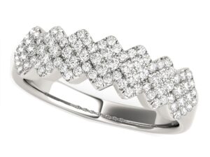 Diamond Studded Wide Multi-Diagonal Pattern Ring in 14k White Gold (5/8 cttw)