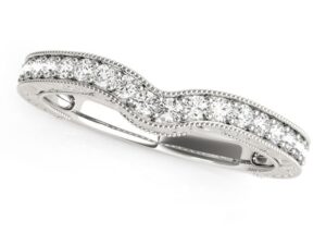 14k White Gold Bead Border Curved Diamond Wedding Band (1/4 cttw)