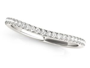 14k White Gold Pave Setting Style Curved Wedding Band (1/10 cttw)
