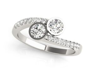 14k White Gold Round Bezel Setting Two Stone Diamond Ring (5/8 cttw)
