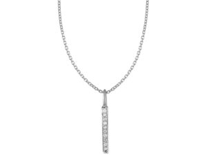 14k White Gold Bar Pendant with Diamonds