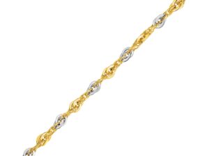 14k Two-Tone Yellow and White Gold Double Link Textured Bracelet (10.00 mm)