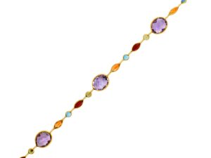 14k Yellow Gold Bracelet with Multi-Colored Stones (1.00 mm)