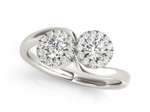 14k White Gold Halo Set Round Two Stone Diamond Ring (3/8 cttw)
