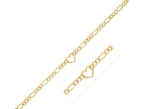 Figaro Chain Heart Bracelet in 10K Yellow Gold (4.50 mm)