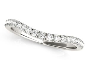 14k White Gold Pave Set Round Diamond Curved Wedding Band (1/4 cttw)