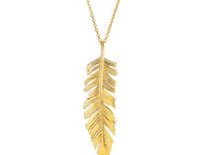 14k Yellow Gold with Textured Feather Pendant