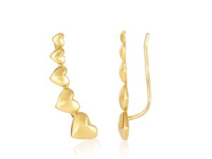 14k Yellow Gold Graduated Heart Climber Style Stud Earrings