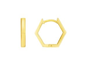 14k Yellow Gold Hexagon Huggie Hoops Earrings
