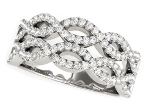Diamond Studded Double Interlocking Waves Ring in 14k White Gold  (5/8 cttw)