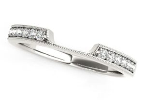 14k White Gold Curved Section Antique Style Diamond Wedding Band (1/8 cttw)