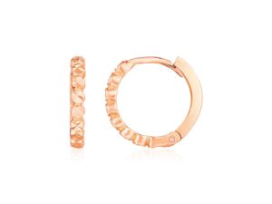14k Rose Gold Petite Textured Round Hoop Earrings