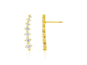 14k Yellow Gold Climber Post Earrings with Cubic Zirconias