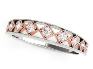 14k White Gold And Rose Gold Unique Diamond Wedding Band (1/10 cttw)