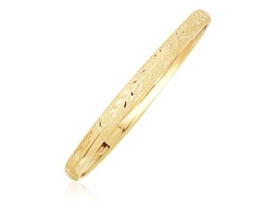 10k Yellow Gold Dome Childrens Diamond Cut Florentine Bangle (4.00 mm)