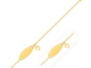 14k Yellow Gold Heart Accented Childrens Cable Chain ID Bracelet (6.35 mm)