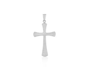 14k White Gold Cross Pendant with Beaded Texture