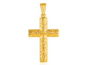 14k Yellow Gold Reversible Textured Cross Pendant