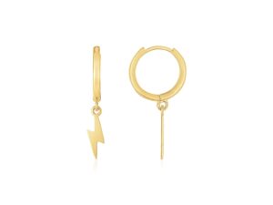 14K Yellow Gold Lighting Bolt Drop Hoop Earrings