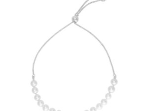 14k White Gold Adjustable Friendship Bracelet with Pearls (5.00 mm)