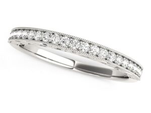 14k White Gold Milgrain Bordered Round Diamond Wedding Band (1/6 cttw)