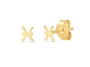 14K Yellow Gold Pisces Stud Earrings