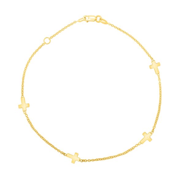 10k Yellow Gold Polished Station Cross Anklet (1.00 mm) - Image 2
