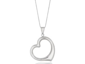 14k White Gold Floating Heart Drop Pendant
