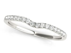 14k White Gold Curved Pave Setting Diamond Wedding Ring (1/8 cttw)