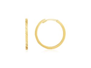 14k Yellow Gold Diamond Cut Textured Huggie Earrings