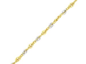 14k Two-Tone Gold Interlaced Smooth and Textured Link Bracelet (10.00 mm)