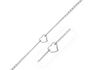14k White Gold Cable Chain Anklet with Open Heart Station